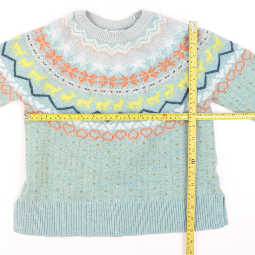 White Stuff Women Blue Fair Isle Wool Jumper UK 12 Winter Knit