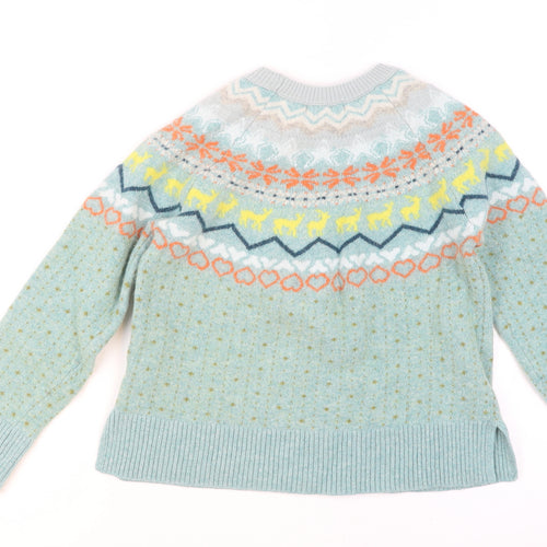 White Stuff Women Blue Fair Isle Wool Jumper UK 12 Winter Knit