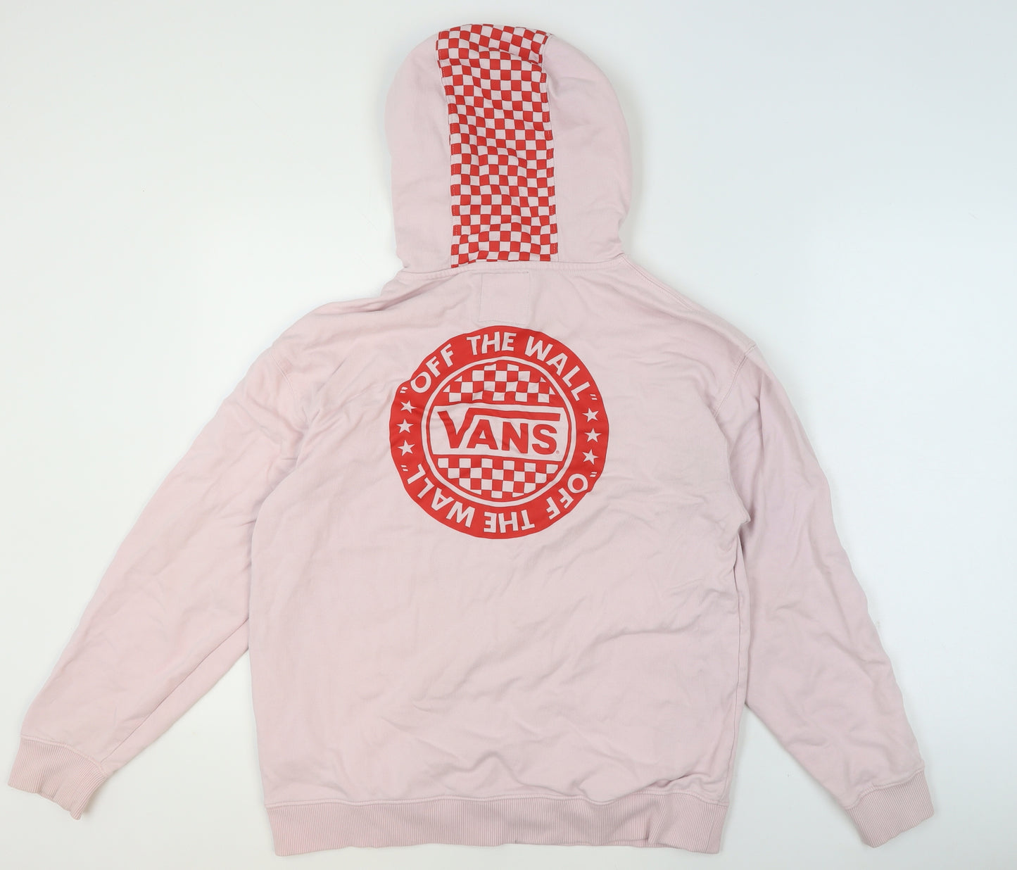 Vans Women’s Pink Hoodie Small Pullover Checkered Hood Cotton