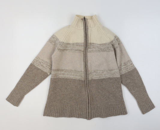 Patagonia Women's Beige Lambswool Full Zip Jumper L Warm Winter Knit