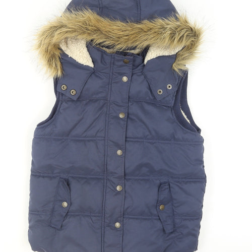 FatFace Girls Blue Hooded Faux Fur Puffer Waistcoat 10-11 Years