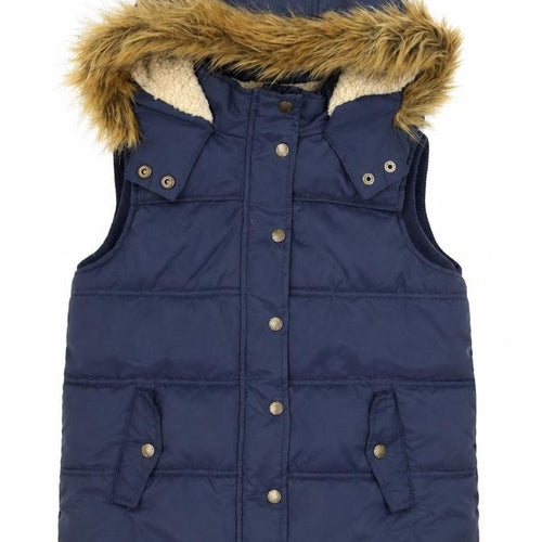FatFace Girls Blue Hooded Faux Fur Puffer Waistcoat 10-11 Years