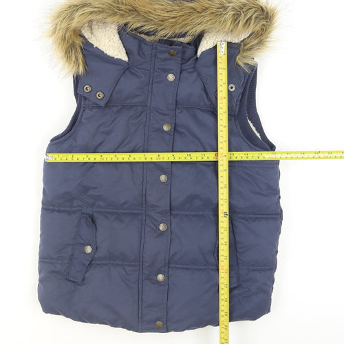 FatFace Girls Blue Hooded Faux Fur Puffer Waistcoat 10-11 Years