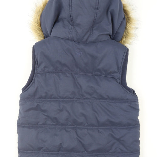 FatFace Girls Blue Hooded Faux Fur Puffer Waistcoat 10-11 Years