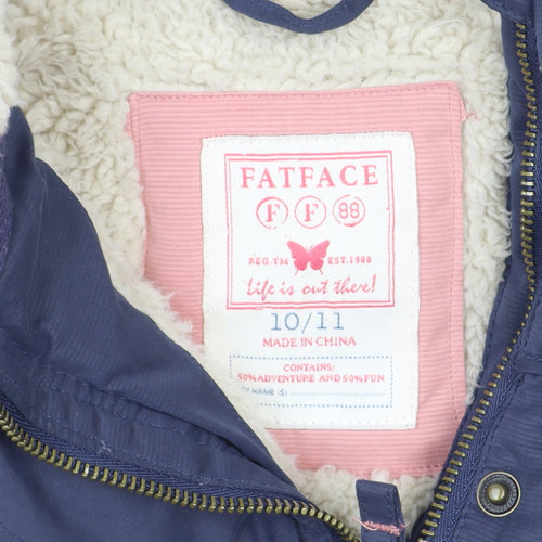 FatFace Girls Blue Hooded Faux Fur Puffer Waistcoat 10-11 Years