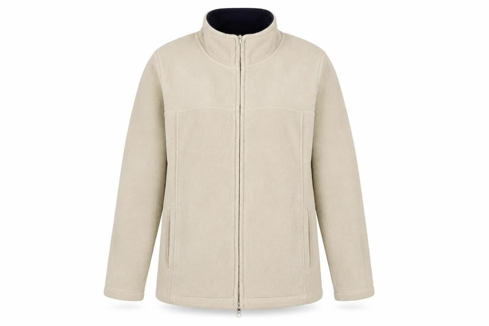 Front view of EWM Women’s Beige Fleece Full Zip Jacket, size UK 10, Regular Fit