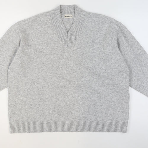 Adanola Women's Grey V-Neck Relaxed Fit Knit Jumper Size L