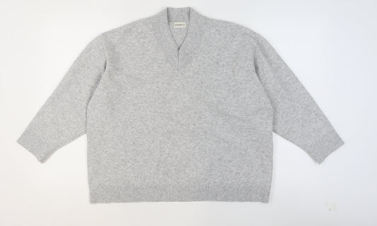Adanola Women's Grey V-Neck Relaxed Fit Knit Jumper Size L