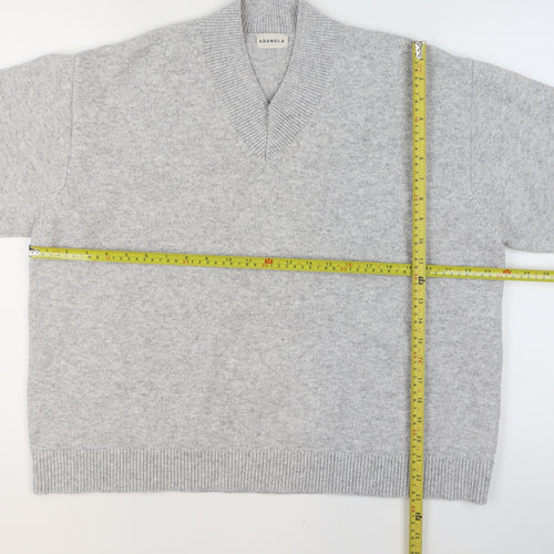 Adanola Women's Grey V-Neck Relaxed Fit Knit Jumper Size L