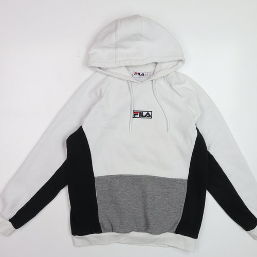 FILA Men's White Colour Block Hoodie Size M Pullover Fleece