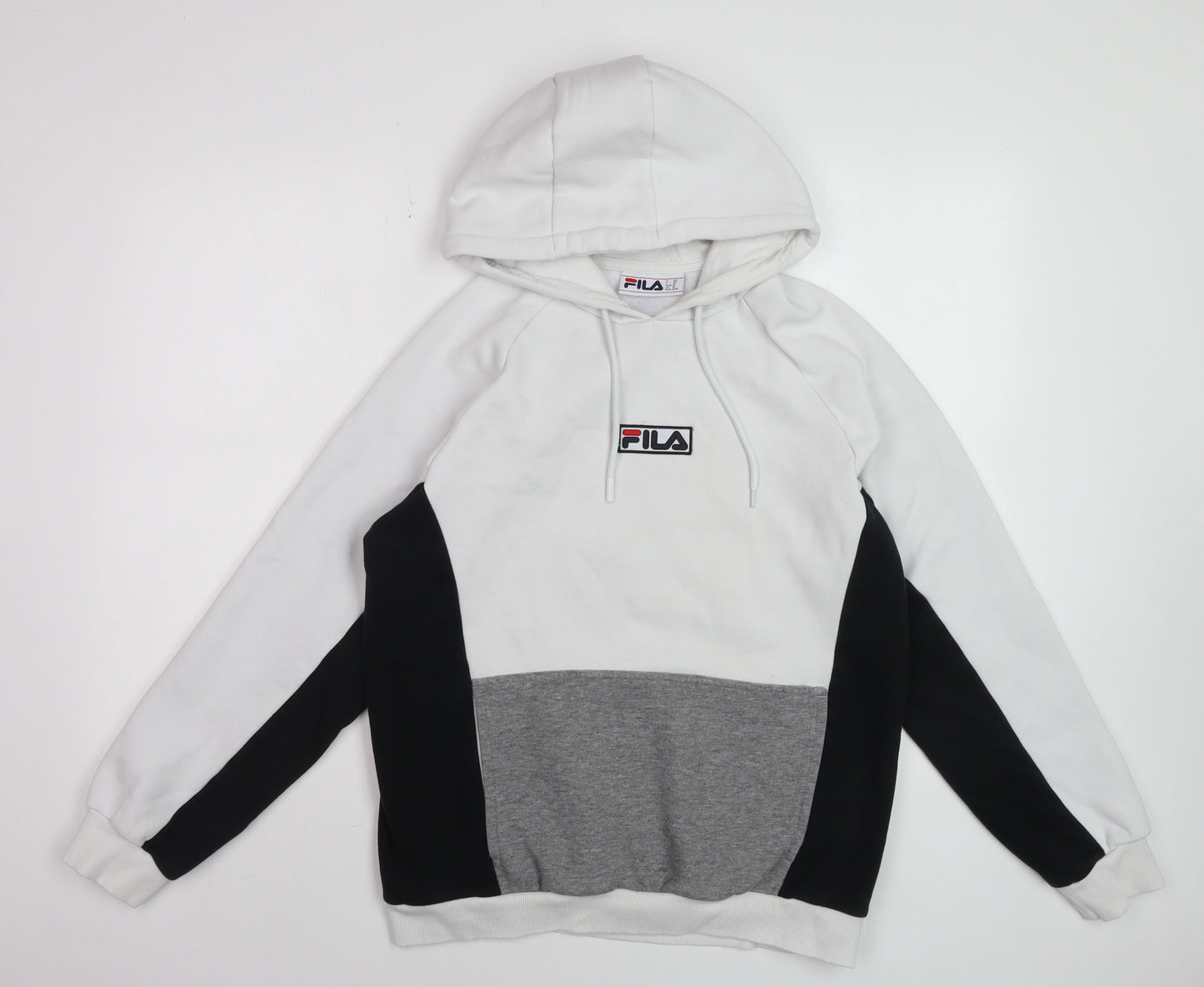 FILA Men's White Colour Block Hoodie Size M Pullover Fleece