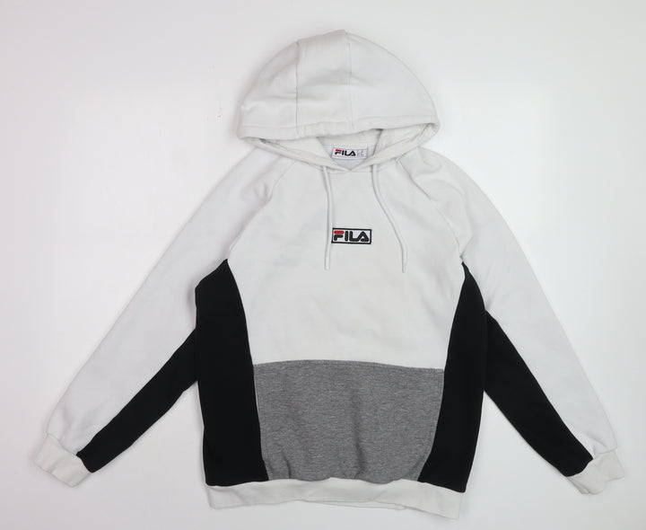 FILA Men's White Colour Block Hoodie Size M Pullover Fleece