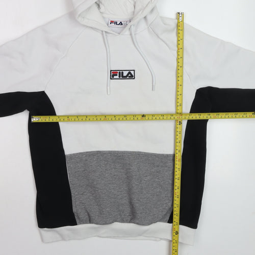FILA Men's White Colour Block Hoodie Size M Pullover Fleece