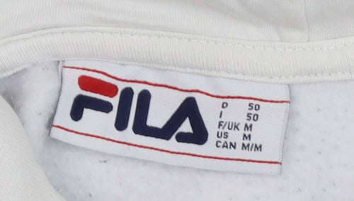 FILA Men's White Colour Block Hoodie Size M Pullover Fleece