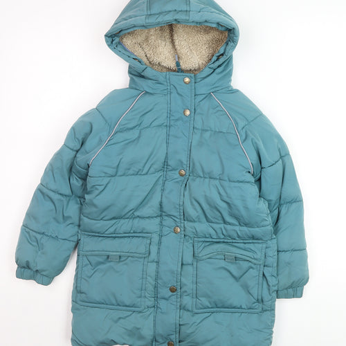 FatFace Girls Blue Hooded Puffer Coat 6-7 Years Winter Insulated Jacket