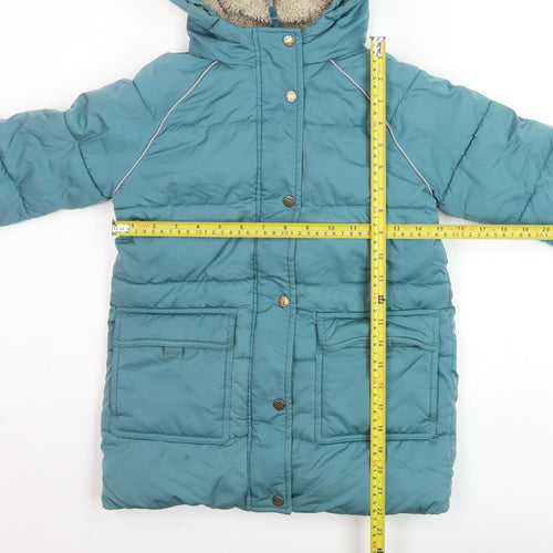 FatFace Girls Blue Hooded Puffer Coat 6-7 Years Winter Insulated Jacket