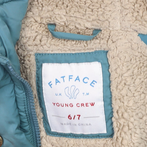 FatFace Girls Blue Hooded Puffer Coat 6-7 Years Winter Insulated Jacket
