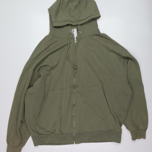 Collusion Mens Green Full Zip Hoodie Size M Relaxed Fit Cotton