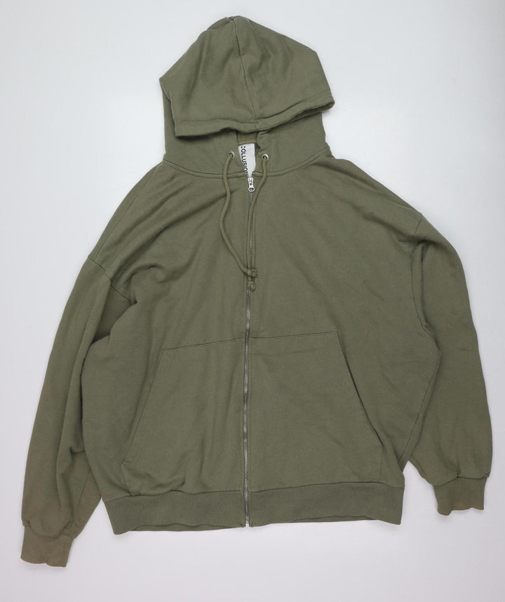 Collusion Mens Green Full Zip Hoodie Size M Relaxed Fit Cotton
