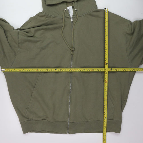 Collusion Mens Green Full Zip Hoodie Size M Relaxed Fit Cotton