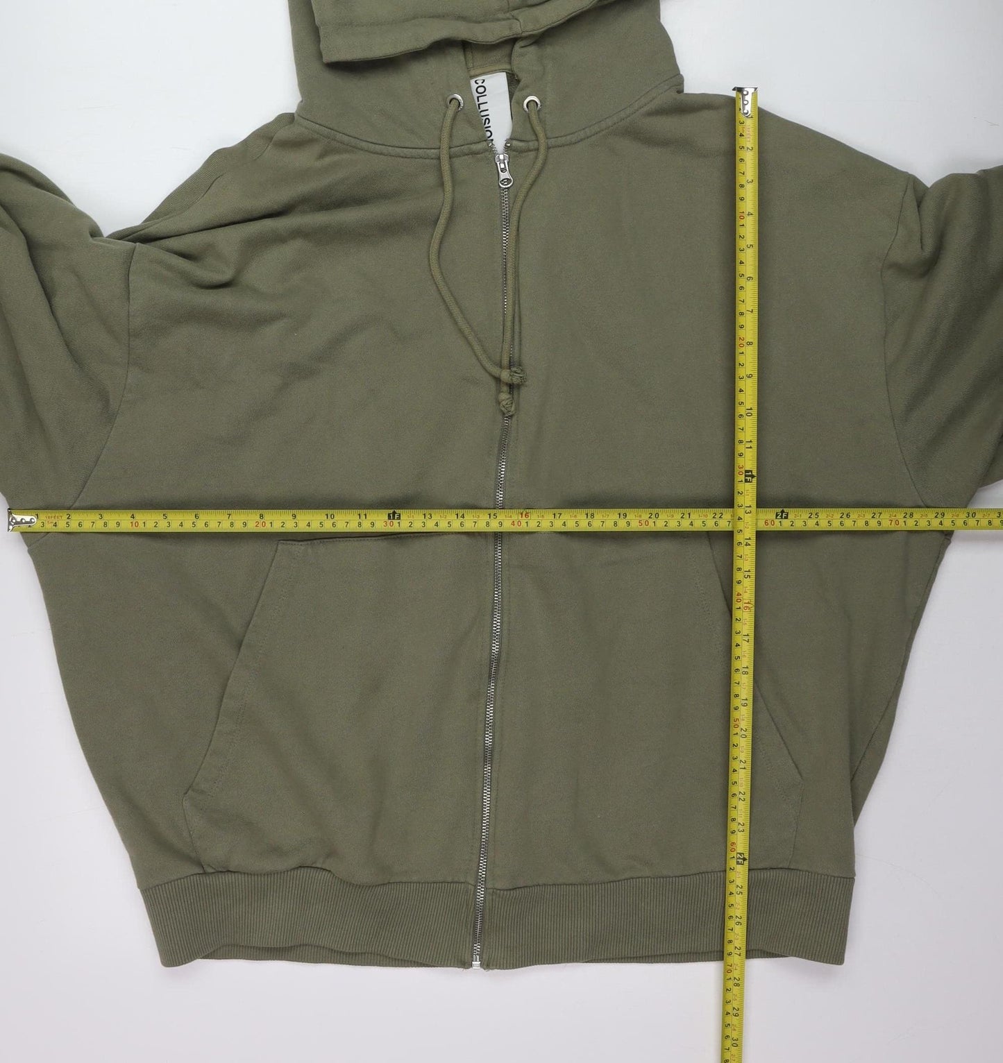 Collusion Mens Green Full Zip Hoodie Size M Relaxed Fit Cotton
