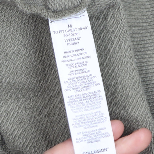 Collusion Mens Green Full Zip Hoodie Size M Relaxed Fit Cotton