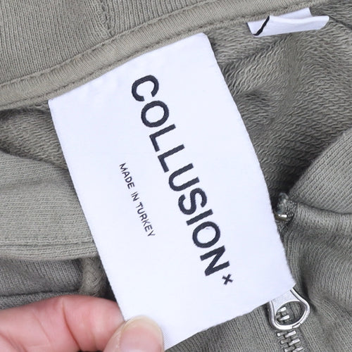 Collusion Mens Green Full Zip Hoodie Size M Relaxed Fit Cotton