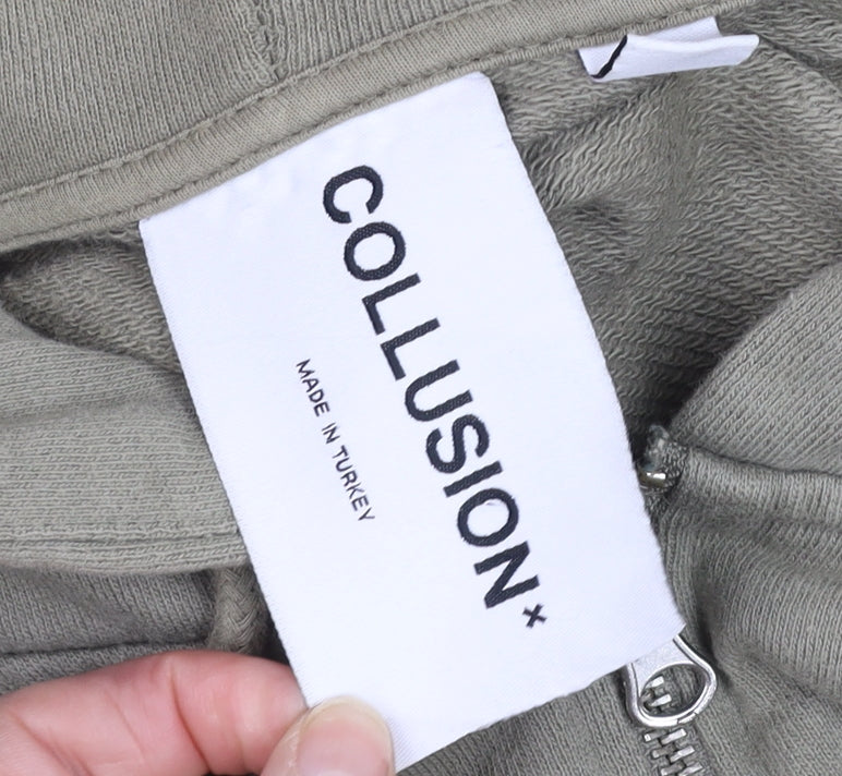 Collusion Mens Green Full Zip Hoodie Size M Relaxed Fit Cotton