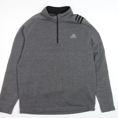 Adidas Men Grey Golf 1/2 Zip Mock Neck Fleece Sweatshirt L