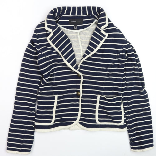 Mango Women Blue Striped Cotton Blazer Size 8 Casual Jacket