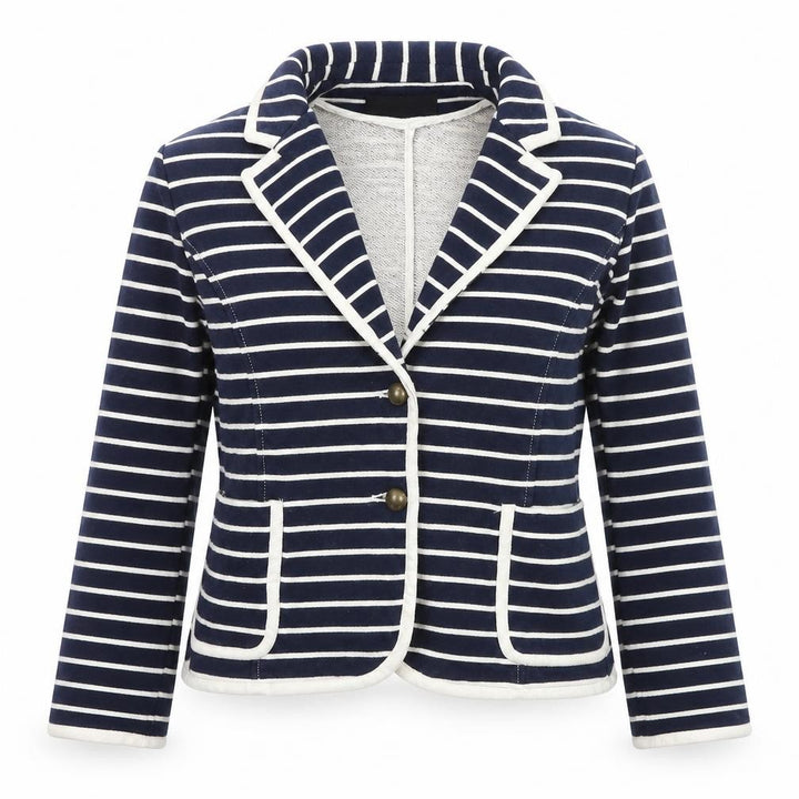 Mango Women Blue Striped Cotton Blazer Size 8 Casual Jacket