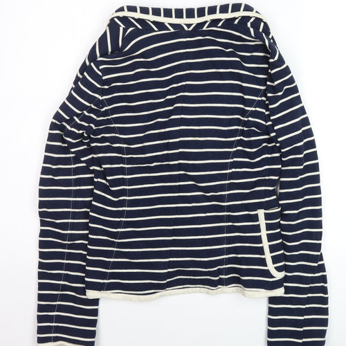 Mango Women Blue Striped Cotton Blazer Size 8 Casual Jacket