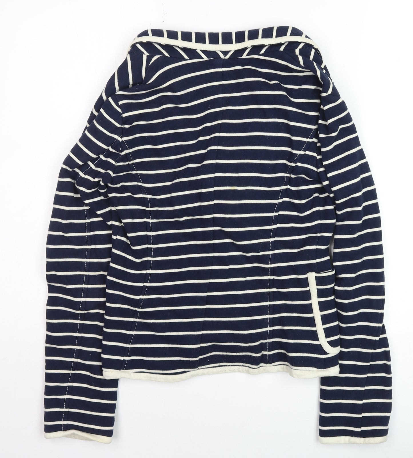 Mango Women Blue Striped Cotton Blazer Size 8 Casual Jacket