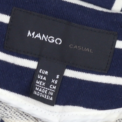 Mango Women Blue Striped Cotton Blazer Size 8 Casual Jacket