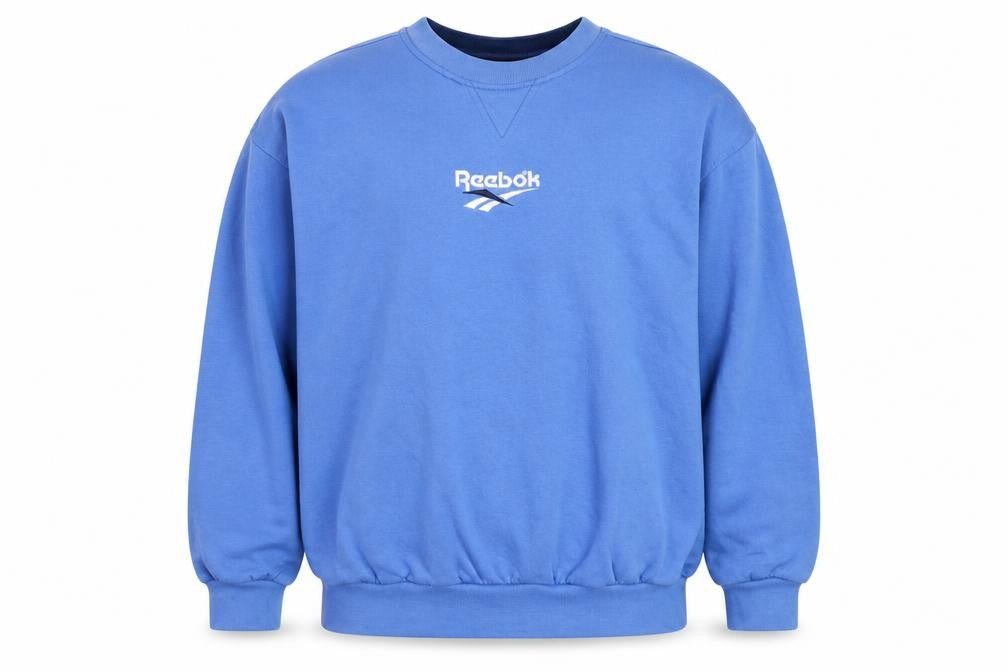 Front view of Reebok Men's Blue Pullover Sweatshirt L Vintage Crew Neck