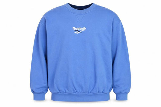 Front view of Reebok Men's Blue Pullover Sweatshirt L Vintage Crew Neck