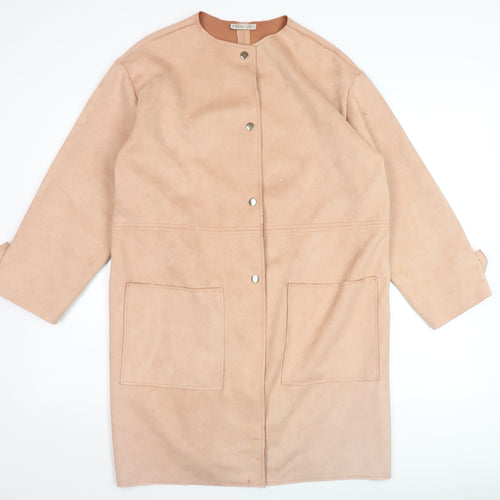 Zara Women Beige Faux Suede Long Overcoat Size 14