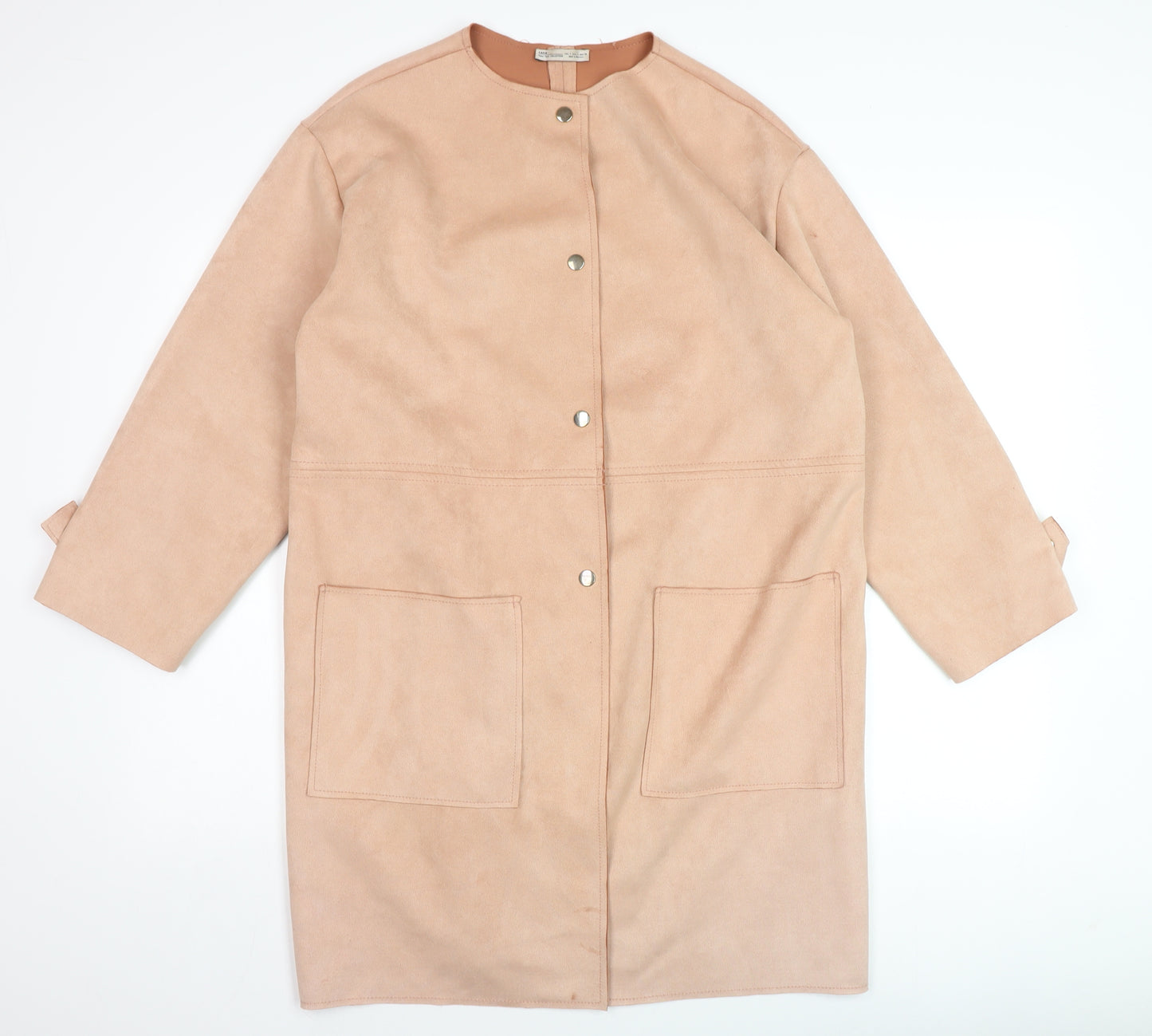 Zara Women Beige Faux Suede Long Overcoat Size 14