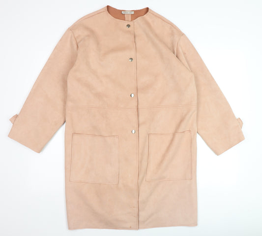 Zara Women Beige Faux Suede Long Overcoat Size 14