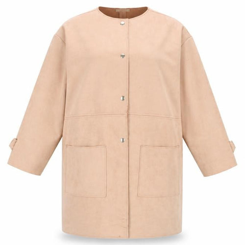 Zara Women Beige Faux Suede Long Overcoat Size 14