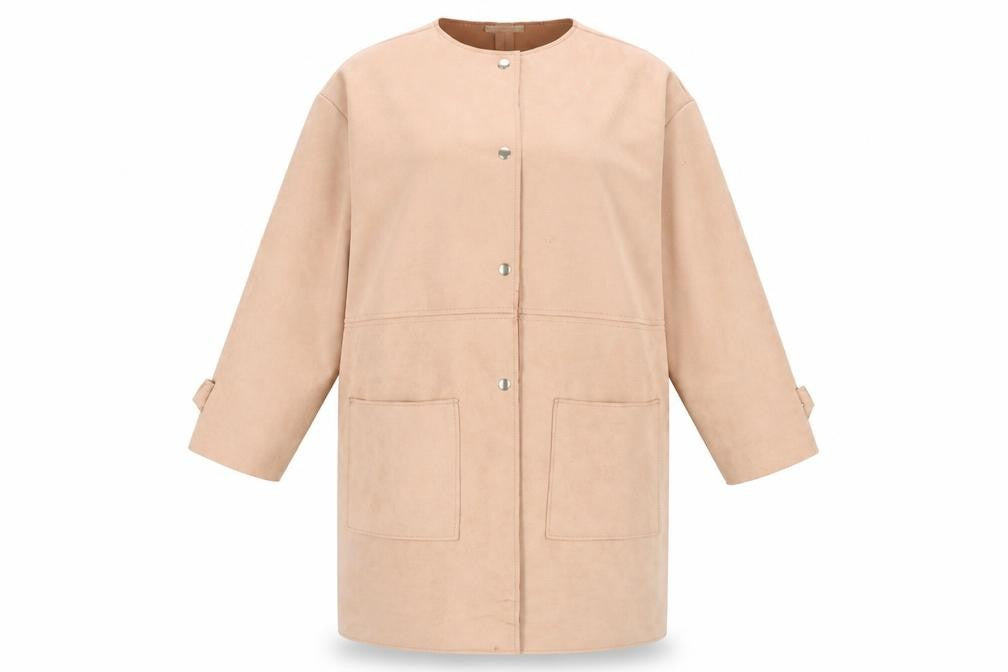 Zara Women Beige Faux Suede Long Overcoat Size 14
