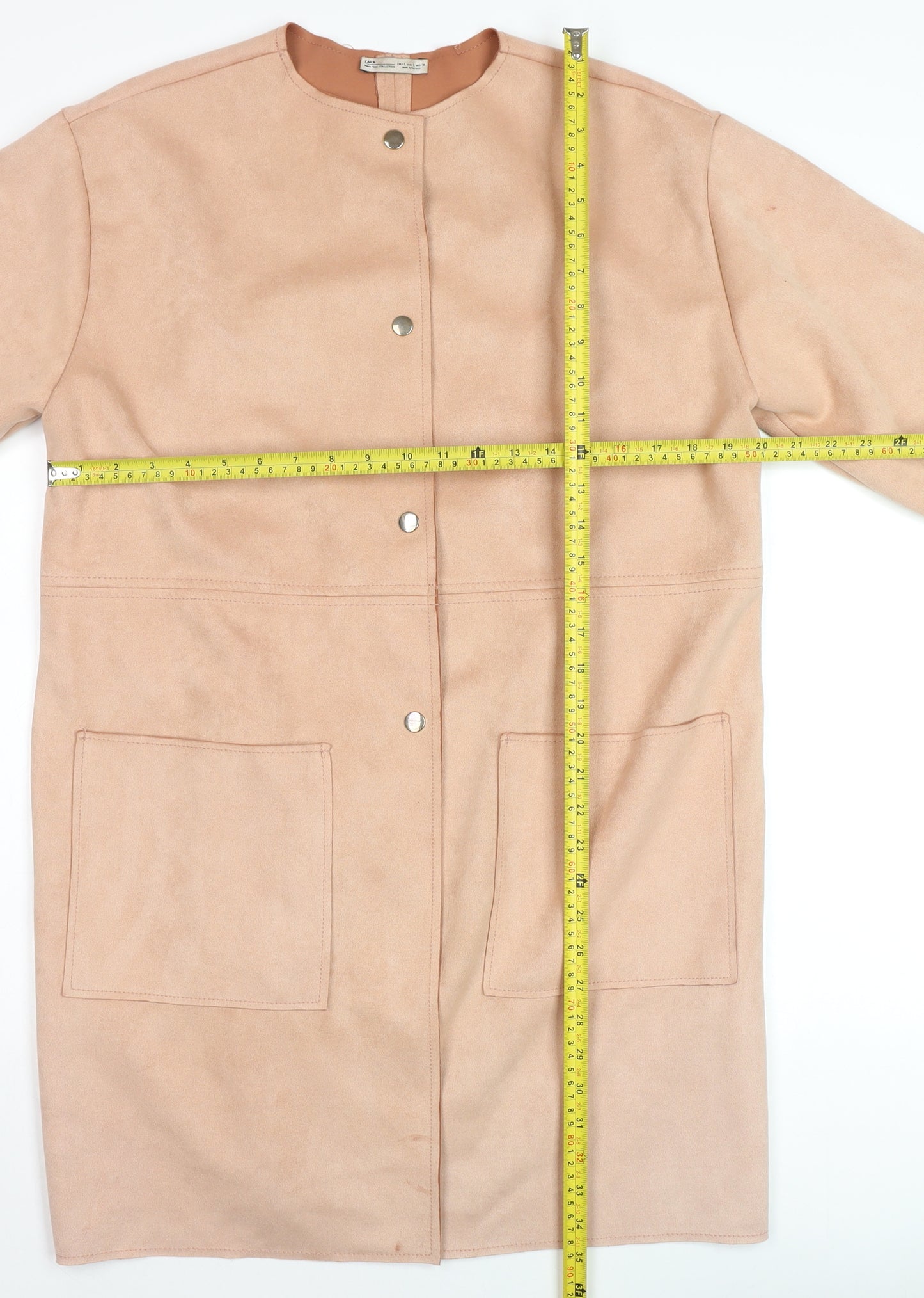 Zara Women Beige Faux Suede Long Overcoat Size 14