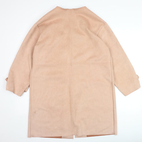 Zara Women Beige Faux Suede Long Overcoat Size 14
