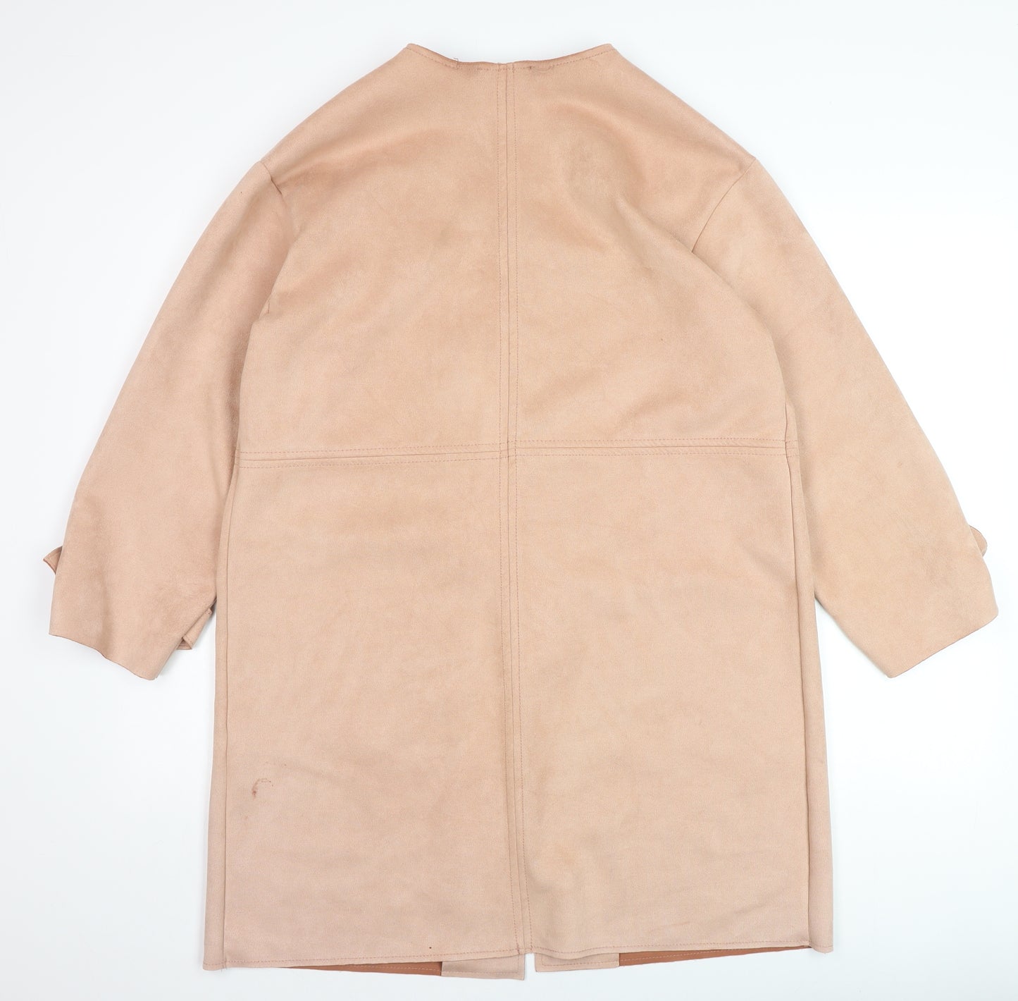 Zara Women Beige Faux Suede Long Overcoat Size 14
