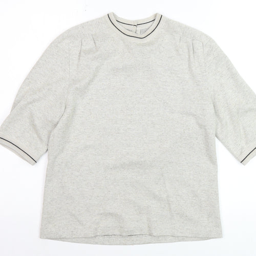 E Women Beige Knit Pullover Jumper UK 12 Classic Crew Neck Short Sleeve