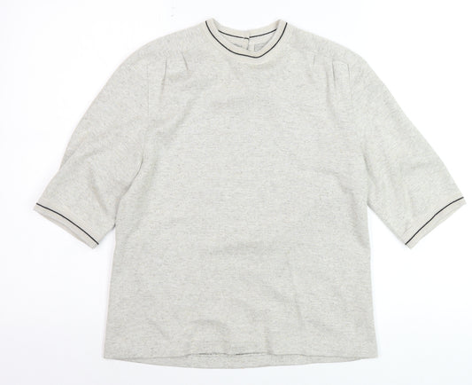 E Women Beige Knit Pullover Jumper UK 12 Classic Crew Neck Short Sleeve