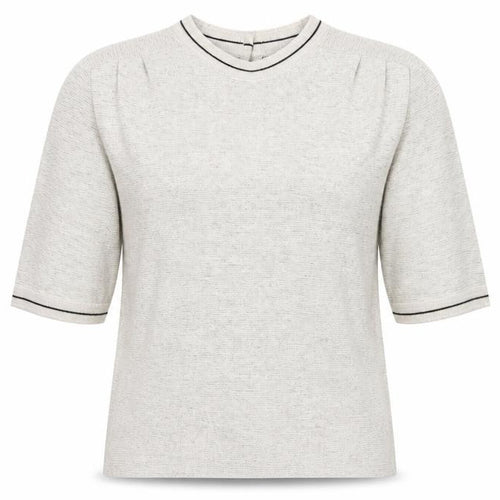 E Women Beige Knit Pullover Jumper UK 12 Classic Crew Neck Short Sleeve