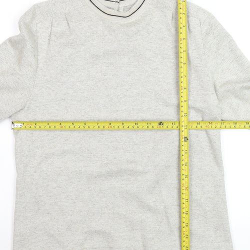 E Women Beige Knit Pullover Jumper UK 12 Classic Crew Neck Short Sleeve