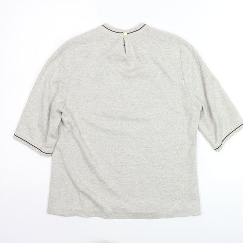 E Women Beige Knit Pullover Jumper UK 12 Classic Crew Neck Short Sleeve