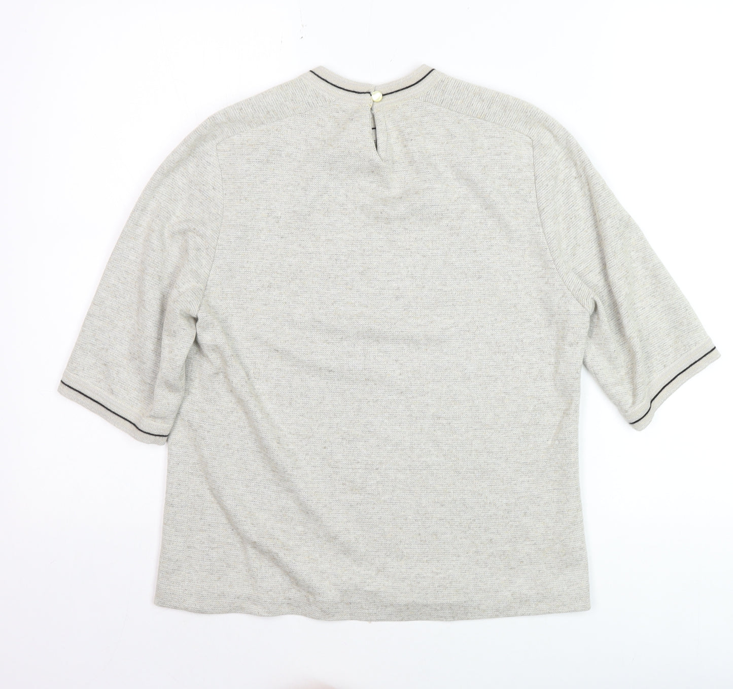 E Women Beige Knit Pullover Jumper UK 12 Classic Crew Neck Short Sleeve